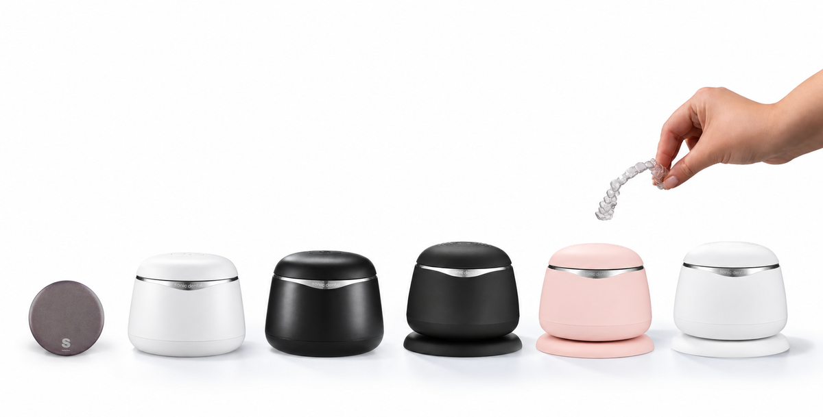 Sonic Dental product range with a clear dental aligner